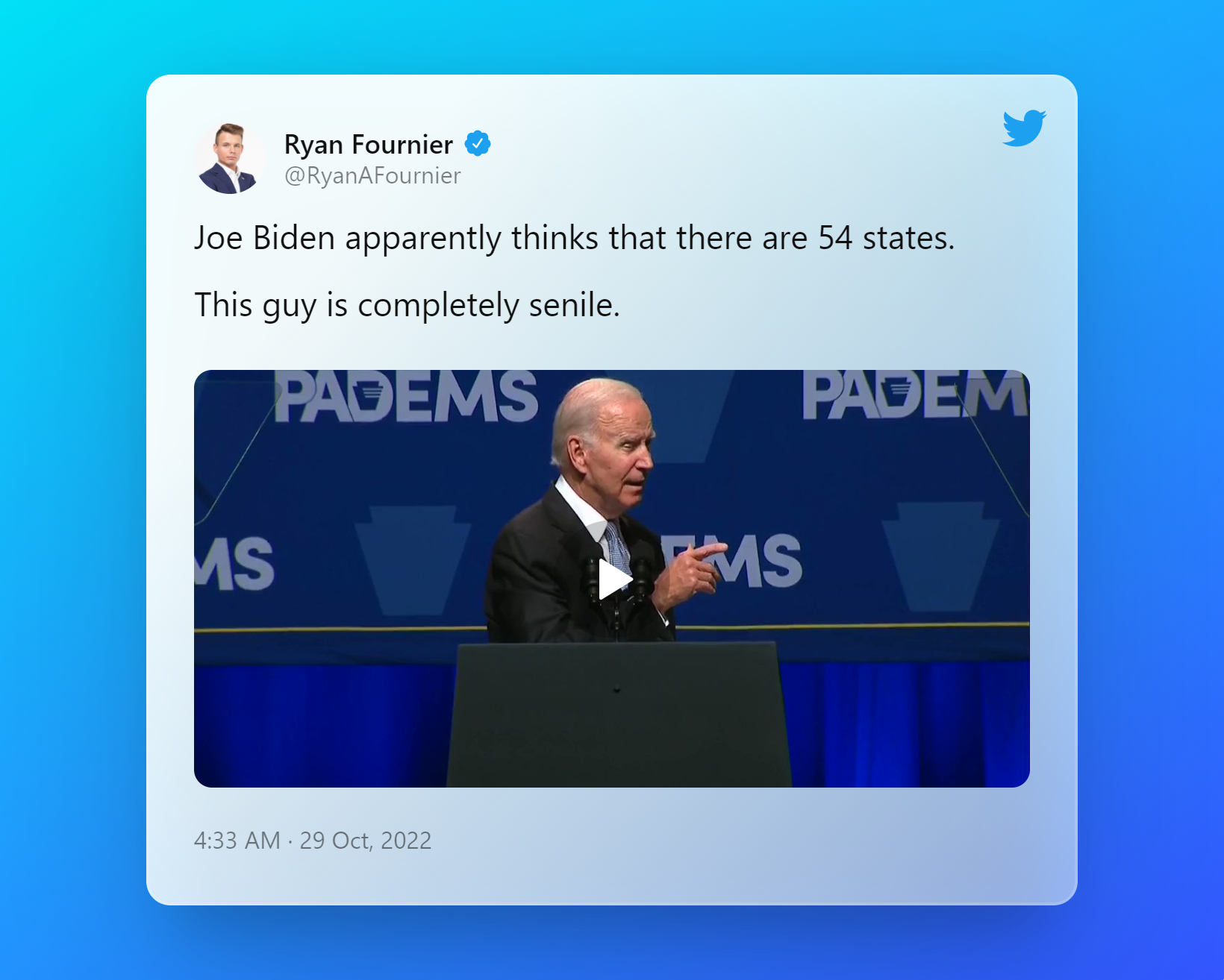 Tweet by Ryan Fournier